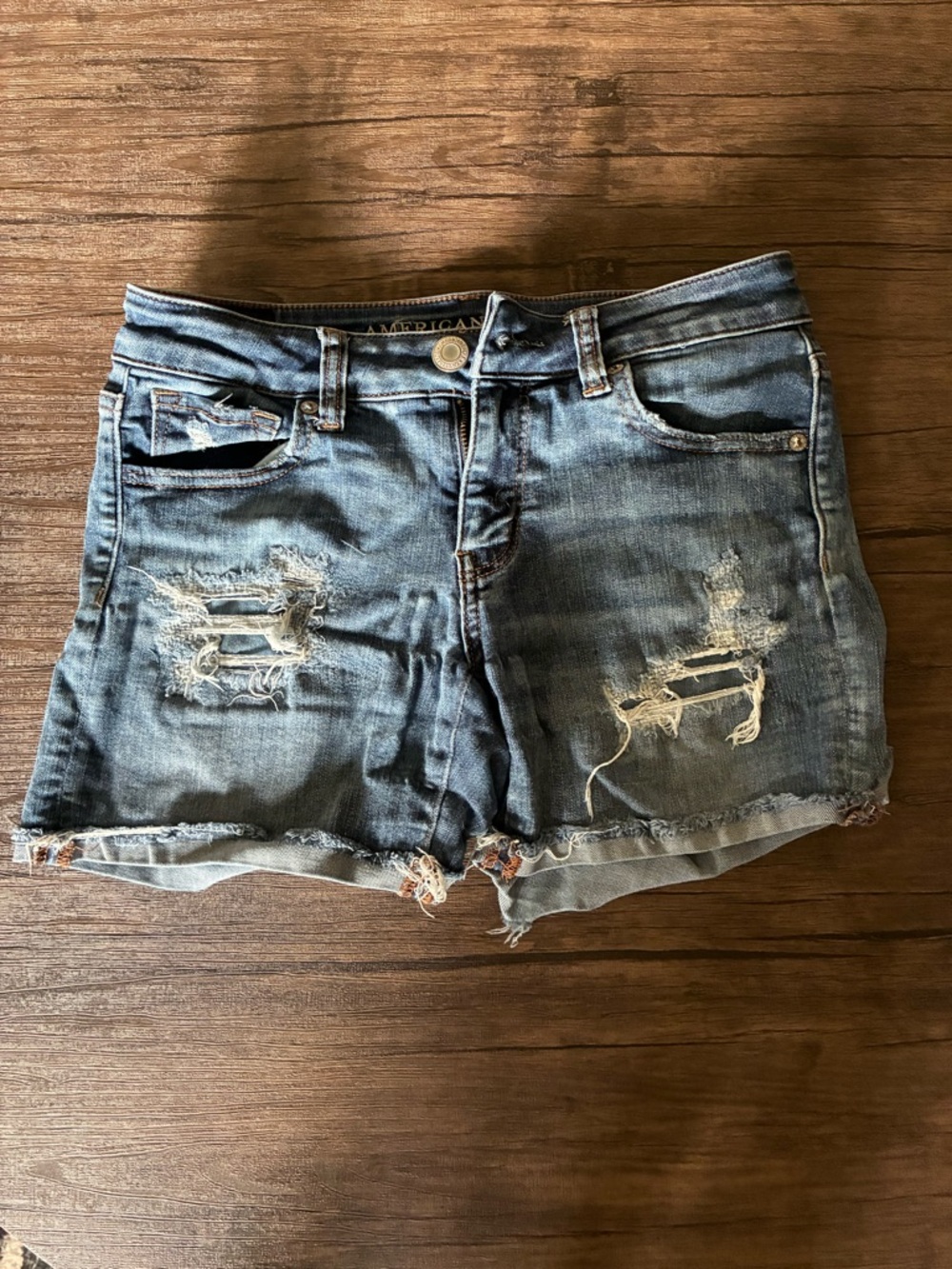 American Eagle Outfitters Light Blue Distressed Denim Shorts